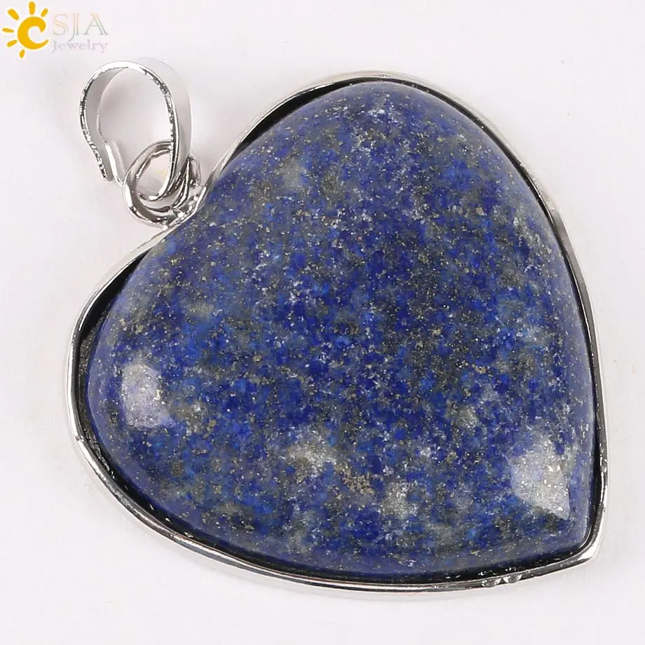 Lapis Lazuli CSJA популярное натуральное Ювелирное Украшение, инкрустированное сердце, розовый фиолетовый драгоценный камень, кулон, Женское Ожерелье, лучший подарок на день Святого Валентина, E074 - Окраска металла: Lapis Lazuli
