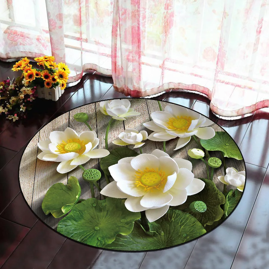 3D Лотос круглый ковер нескользящий туалетный коврик для ванной гостиной спальни