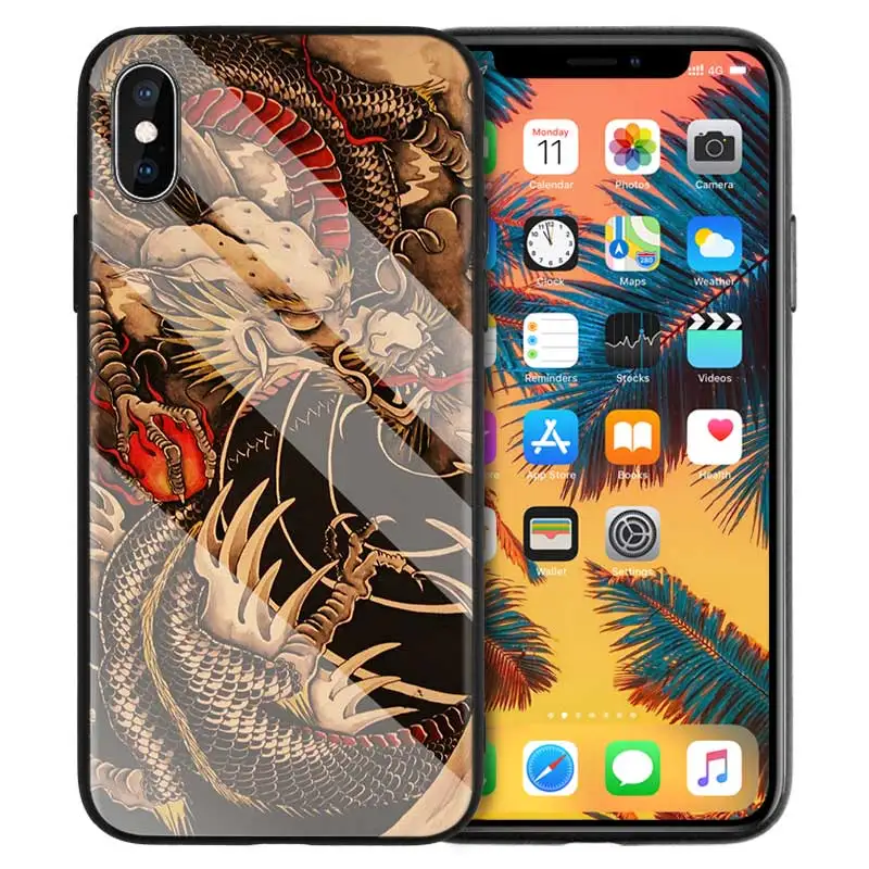 Жесткий чехол из закаленного стекла для Apple iPhone 7, 8, 6, 6 S, X, XR, XS, 11, 11Pro, MAX Plus, Dragon Ball, Z, тату, мультяшный Чехол для мобильного телефона - Цвет: 04