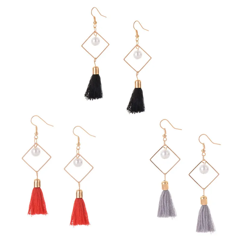 Popular woman long earrings simple geometric square tassel female models sweet girl | Украшения и аксессуары