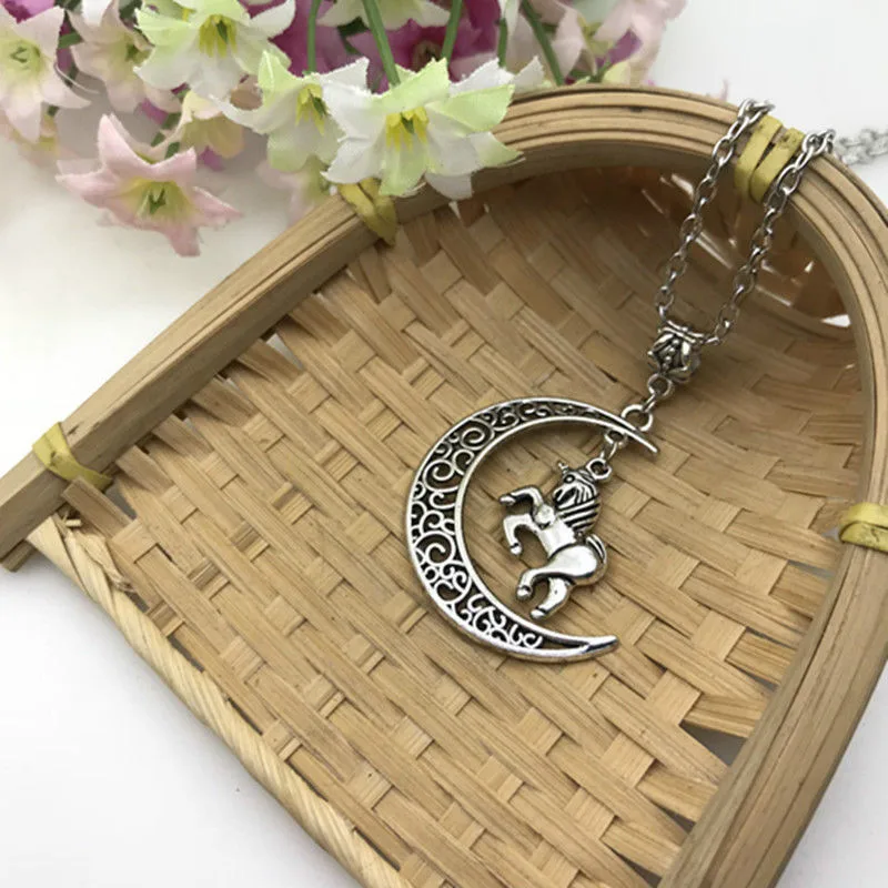 Горячая луна Единорог подвеска Шарм в форме лошади ожерелье цинковый сплав
