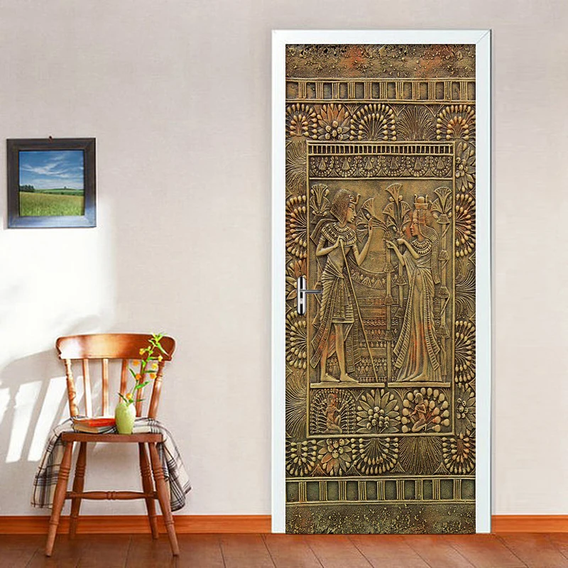 Egyptian Pharaoh Door Stickers Home Decor PVC Waterproof Self-adhesive DIY Mural Wallpaper for Living Room Bedroom Wall Poster