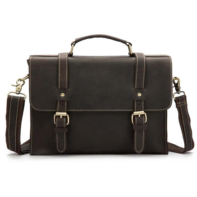 Vintage Men Male Briefcases Genuine Leather Shoulder Crossbody Bag Cow Business Handbag Suitcase Man Laptop Portfolio 1095