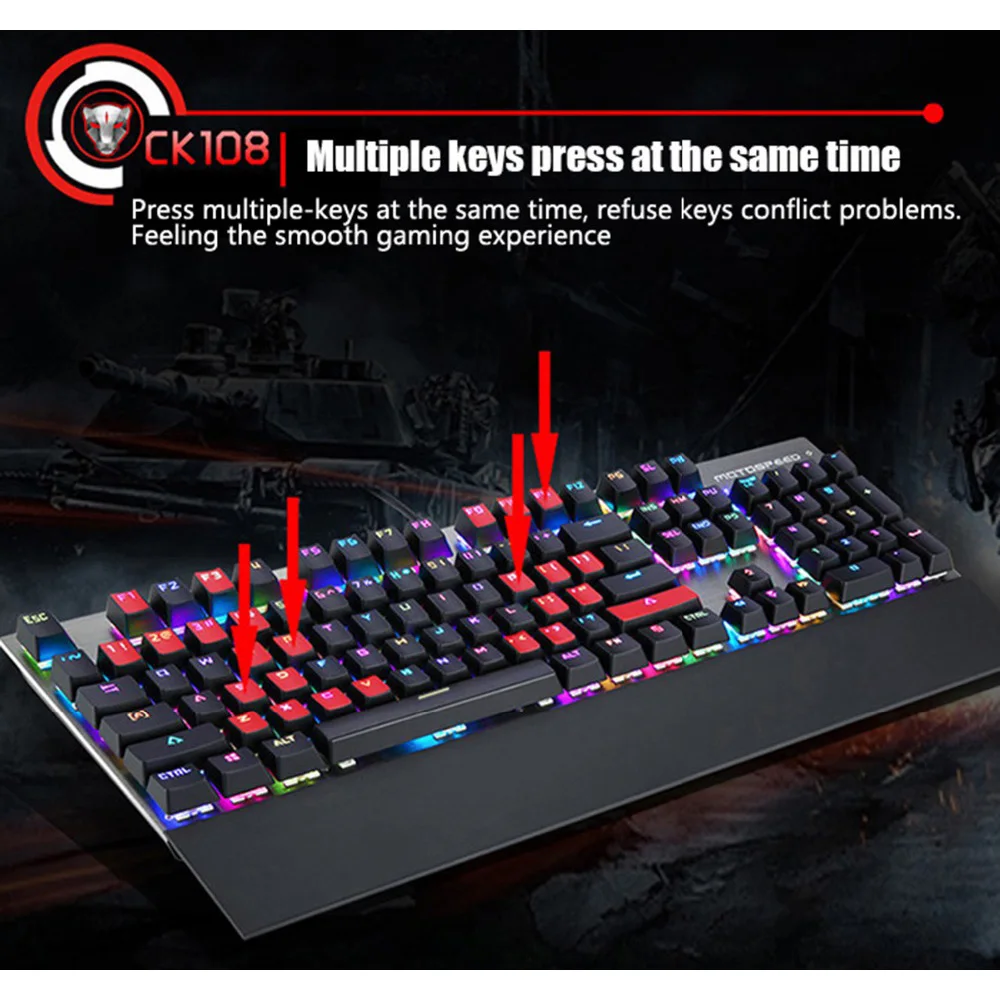 Motospeed CK108 игровая механическая клавиатура с подсветкой Игры Геймер RGB русский для