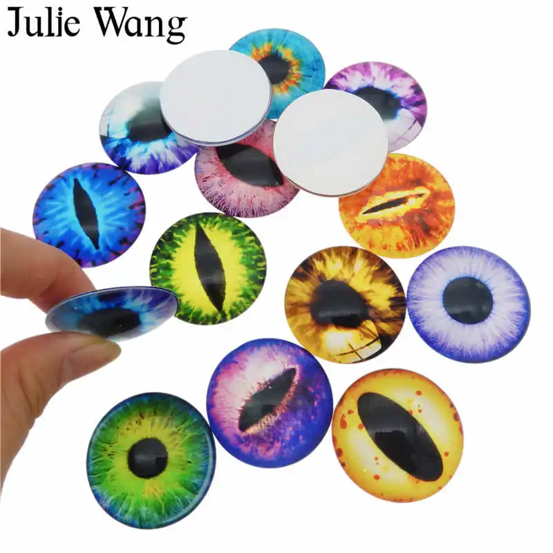 

Julie Wang 1 Pair 35/40mm Dragon Cat Eye Pupil Cabochons Flatback Round Glass Necklace Earrings Jewelry Making Accessory
