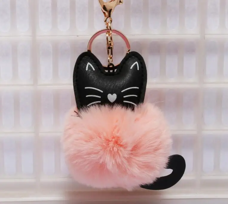 pink Мягкий пушистый маленький кот Милый кулон в виде животного, брелок для ключей, сумка для ключей, украшение для ключей автомобиля, вечерние, маленький подарок другу - Цвет: pink