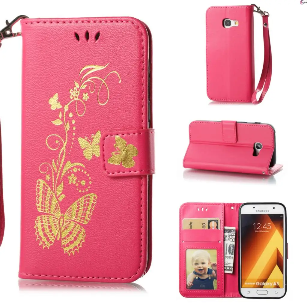 Флип кейс для Samsung Galaxy A3 2017 a320 A320FL A320F SM A320FL/DS бабочка чехол Бумажник кожаный