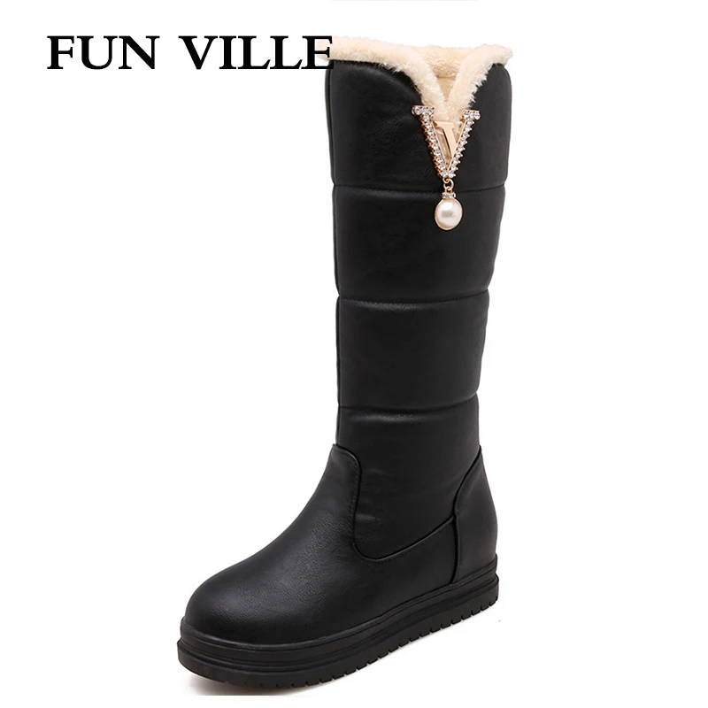 FUN VILLE/хит продаж Новое поступление женские сапоги до середины икры теплые зимние