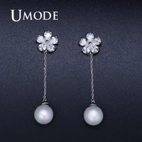 umode wedding pearl long dangle earrings for women female cubic zirconia soutache jewelry boucle doreille femme ue0373