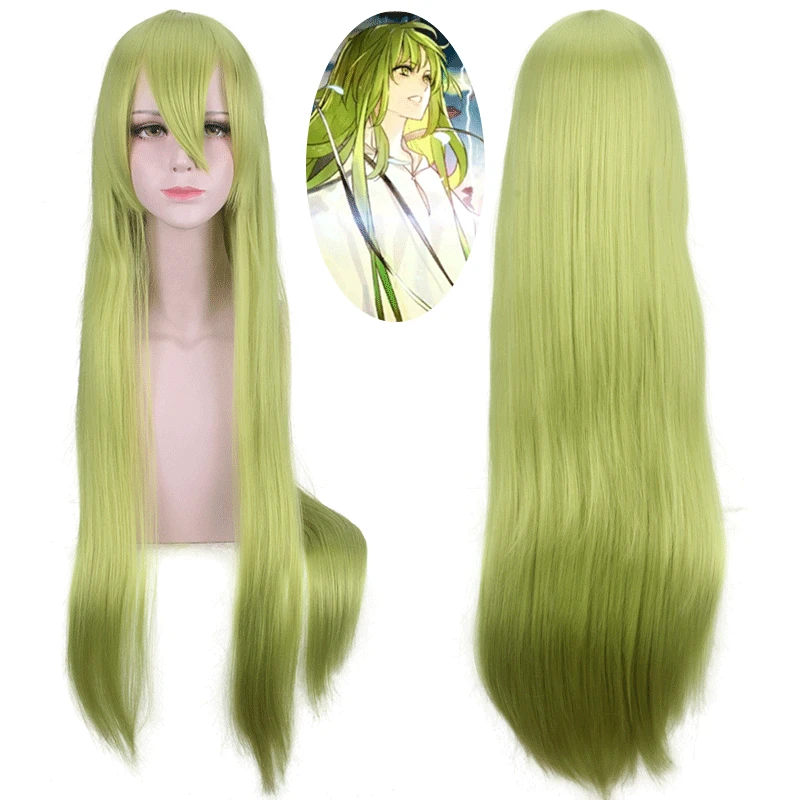 Fate/Grand Order Cosplay Lancer Enkidu 100 см Зеленые Длинные Синтетические волосы парики для