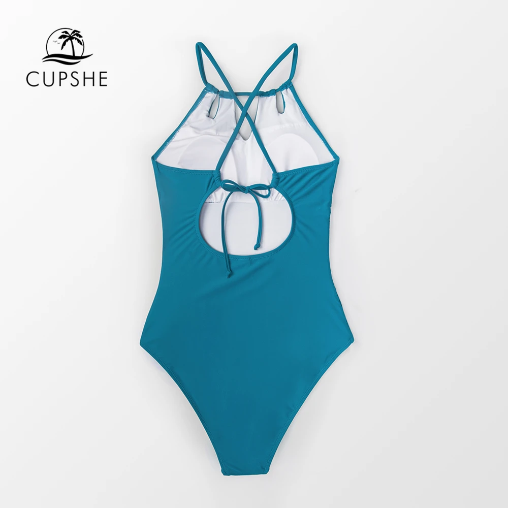 CUPSHE синий купальник с лямкой на шее со шнуровкой сзади Цельный для женщин