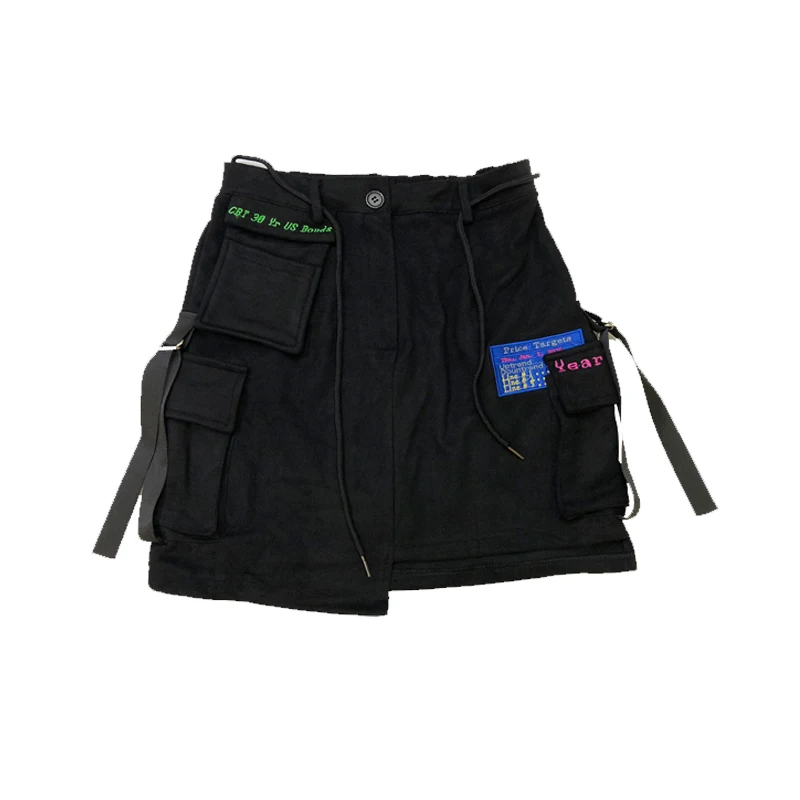 Street Society Shot Stylish Hip-hop Army Big Pocket Ribbon Workwear Short Skirt with Slim Half-length Skirts | Женская одежда