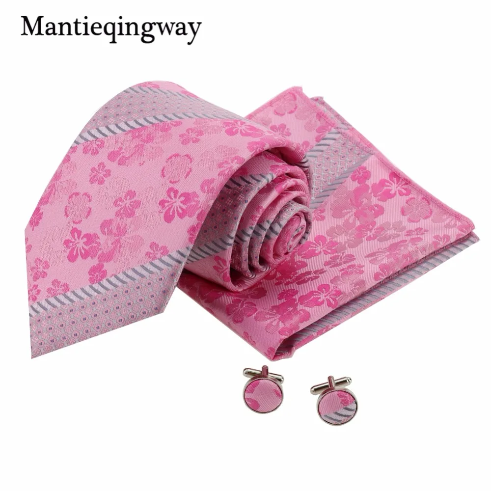 Mantieqingway 60 цветов галстук носовой платок Запонки Наборы для мужчин бизнес цветочные полосы печатных шеи галстук носовой Запонки Набор