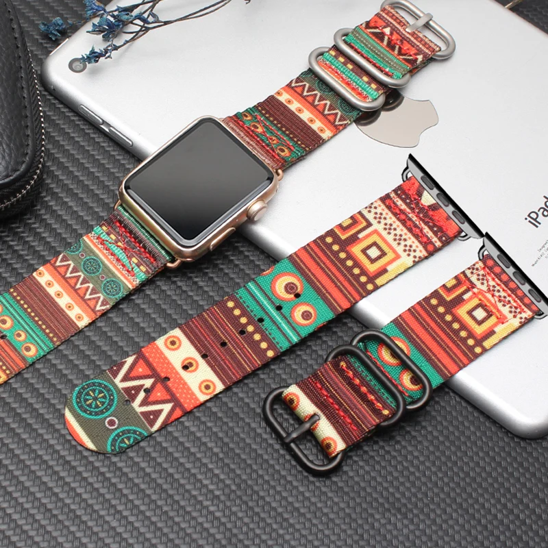 

Ремешок нейлоновый для Apple Watch 38 мм 40 мм 42 мм 44 мм, спортивный Национальный рисунок для Apple iWatch Band Series 3 4 5 6