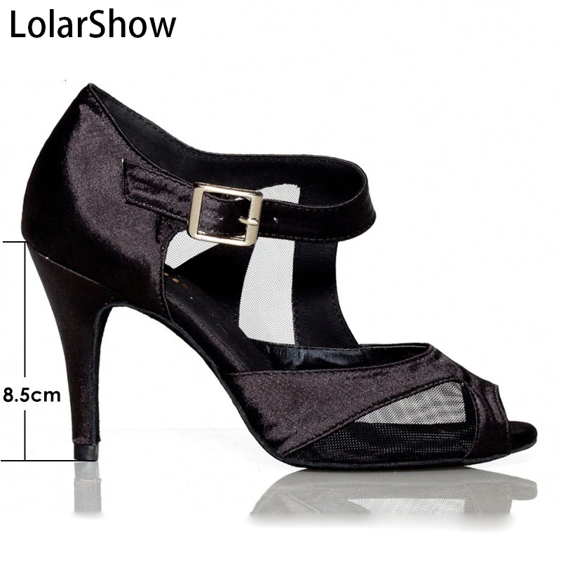 Атласная женская обувь для латинских танцев на среднем или высоком каблуке с