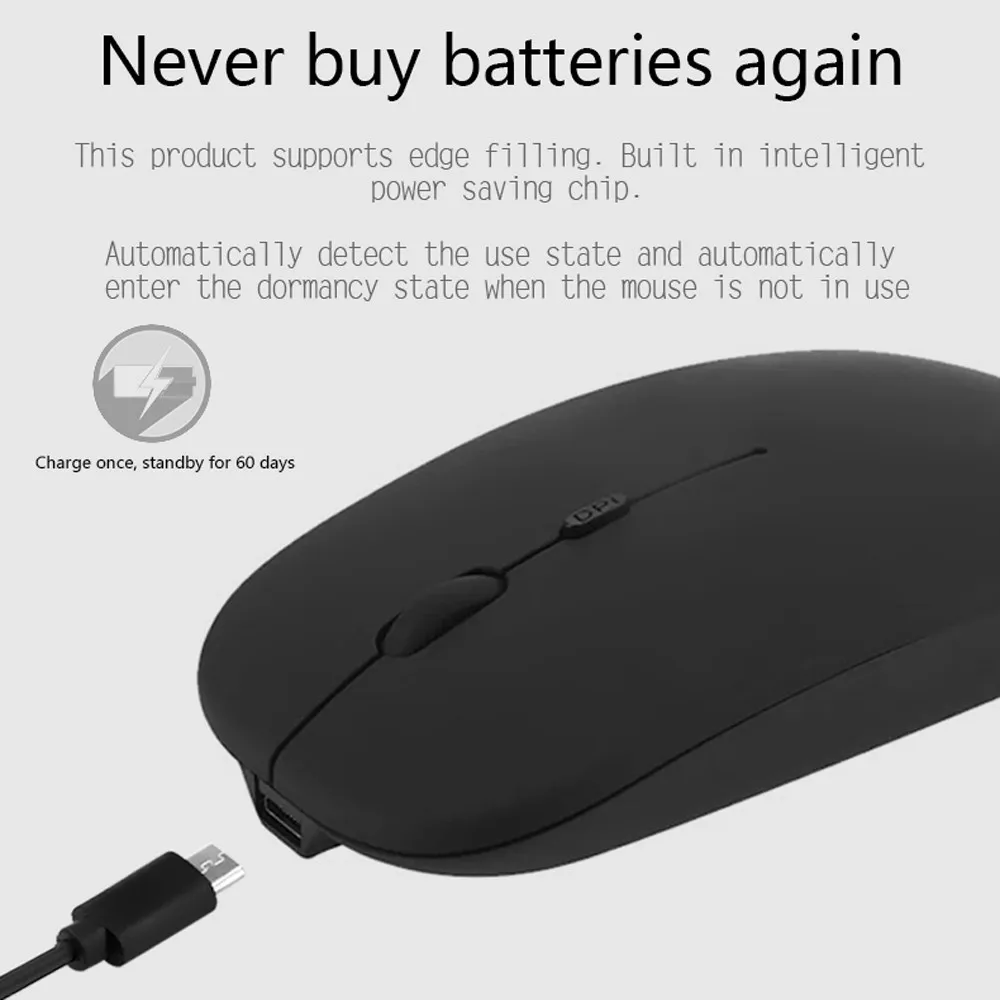 Беспроводная мышь, бесшумная кнопка, ультра тонкая USB оптическая мышь, новинка, перезаряжаемая, для ноутбука, ПК, USB оптическая Бесшумная компьютерная мышь