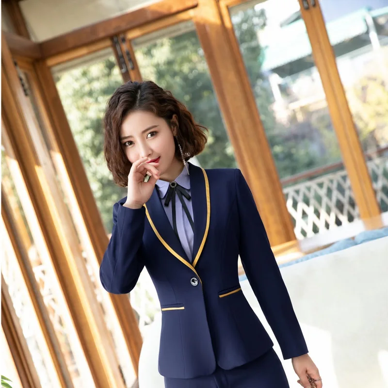 Весна Осень 2019 элегантные темно синие женские блейзеры и куртки пальто женская
