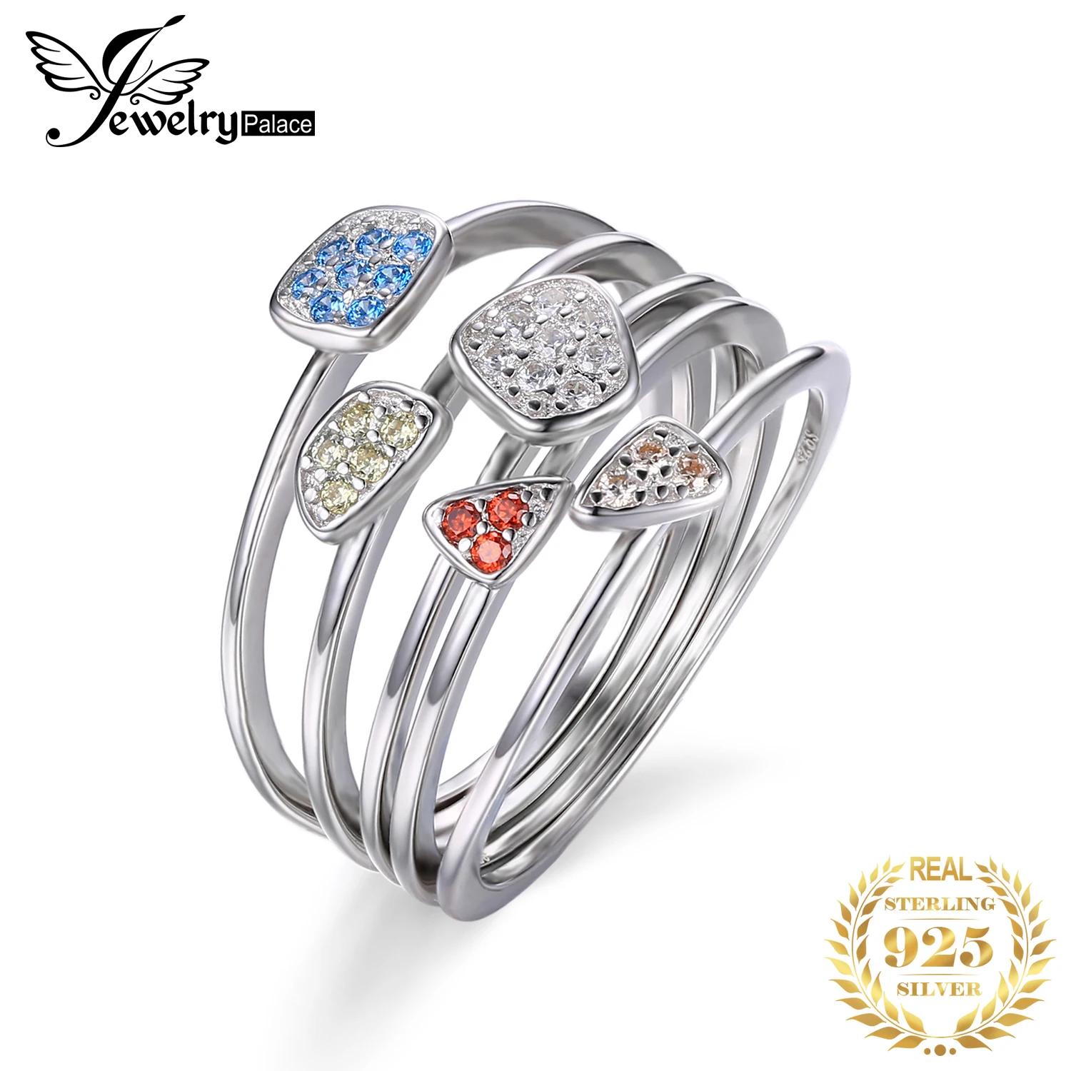 JewelryPalace мода многоцветный 4 шт. Stackbale кольцо наборы для ухода за кожей Твердые 925