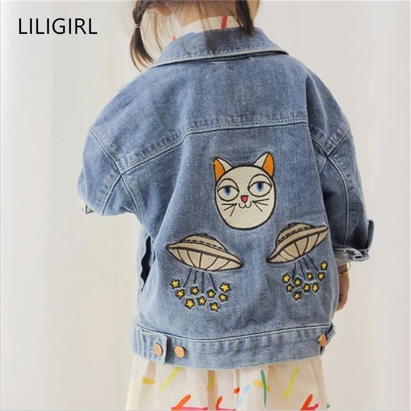 LILIGIRL 2019 синяя джинсовая куртка для маленьких девочек и пальто мальчиков детские