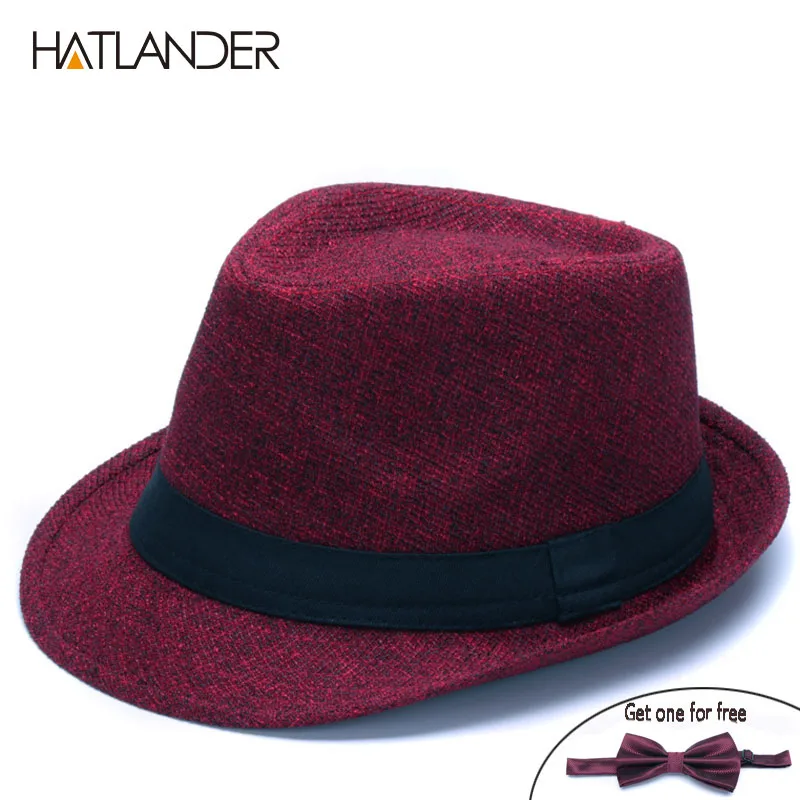 dark red HATLANDER модные льняные fedora головные уборы для мужчин и женщин джазовая кепка Повседневная Солнцезащитная шляпа весна лето осень дорожная шляпа котелок - Цвет: dark red