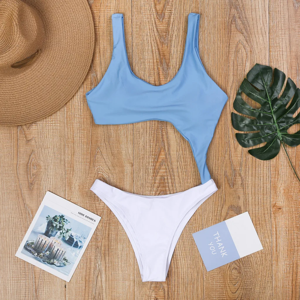 Цельный женский купальник бикини с завязками на шее монокини пляжная одежда