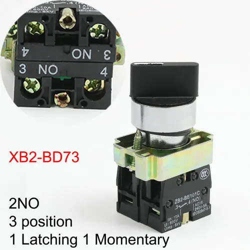 XB2-BD21 BD25 BD33 BD53 BD73 1NO/2NO/1NO1NC 2/3 мгновенное положение/самосброс фиксация/самоблокирующийся селектор кнопочный переключатель - Цвет: XB2-BD73