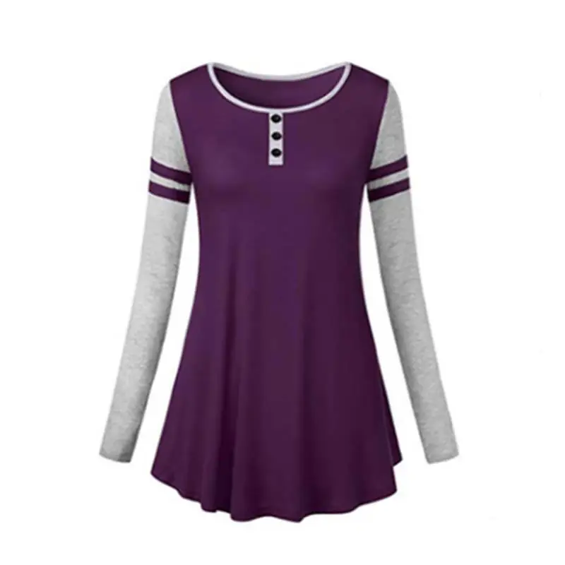Women Autumn Long Sleeve T-Shirt Solid Sexy O-Neck Patchwork Button Pleated Female Casual Streetwear Tops Tshirts WS9753P | Женская