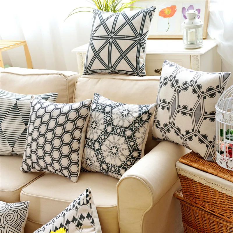 Геометрическая Подушка зеленая подушка Скандинавская льняная наволочка плед