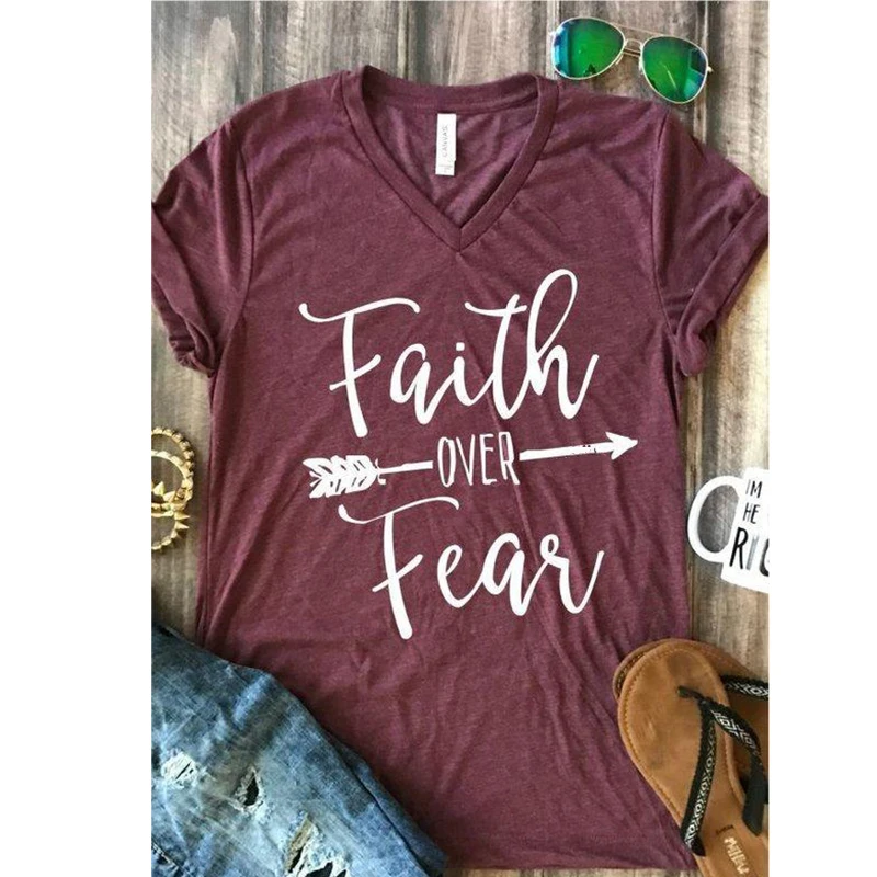 Женский стильный топ с надписью Faith Over fear женские футболки коротким рукавом