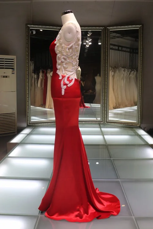 Женские Вечерние Платья 2017 Scoop Бисероплетение Рукавов Прямо Стрейч атласа Длиной