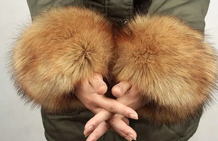 Осенне-зимняя женская супер большая манжета из лисьего меха для девушек, браслет с меховыми элементами, нарукавники