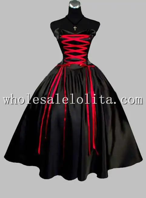 

Gothic Sleeveless Satin Lace Up Victorian Stage Dress
