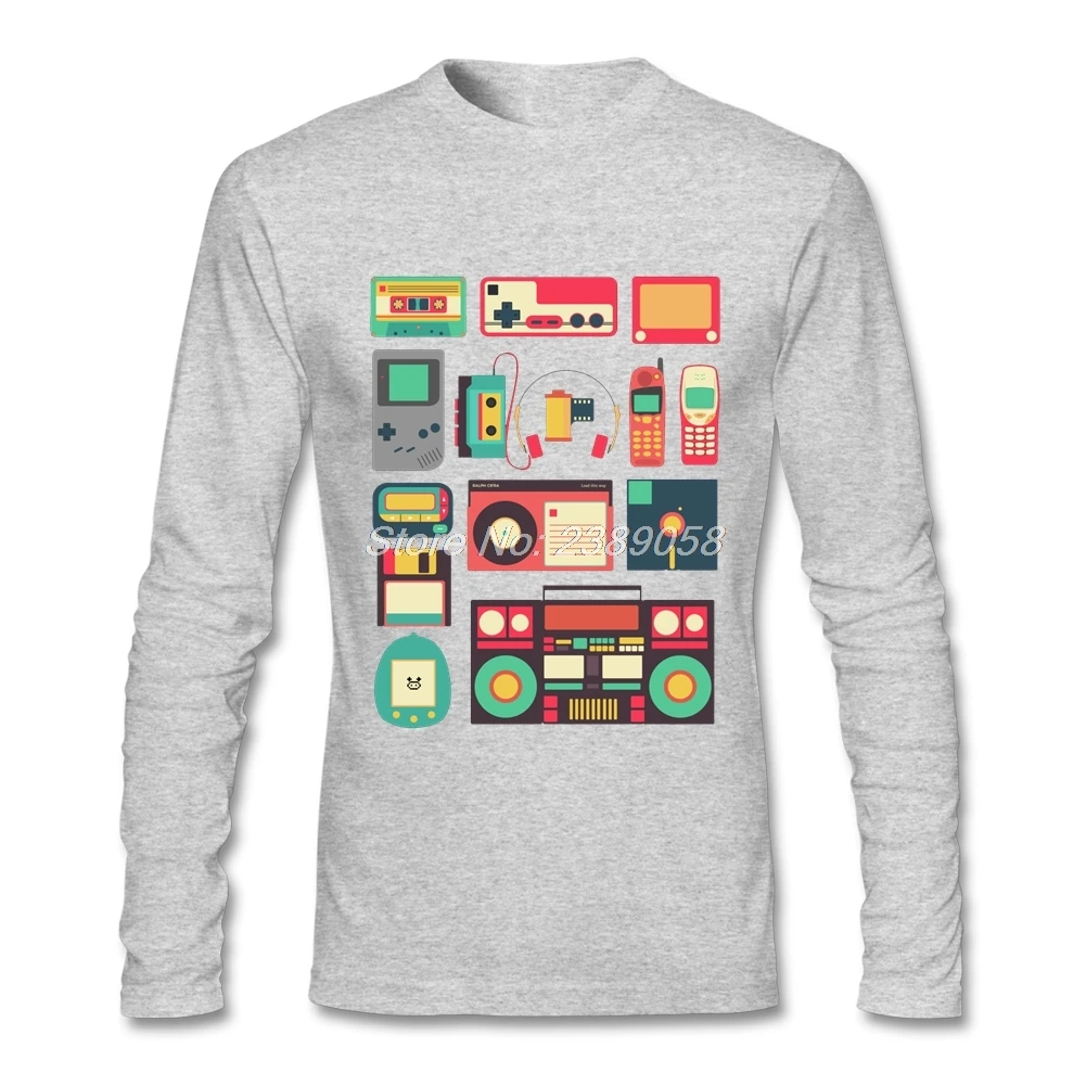 Мужские футболки с длинным рукавом облегающие принтом в стиле ретро 2019|mens tee