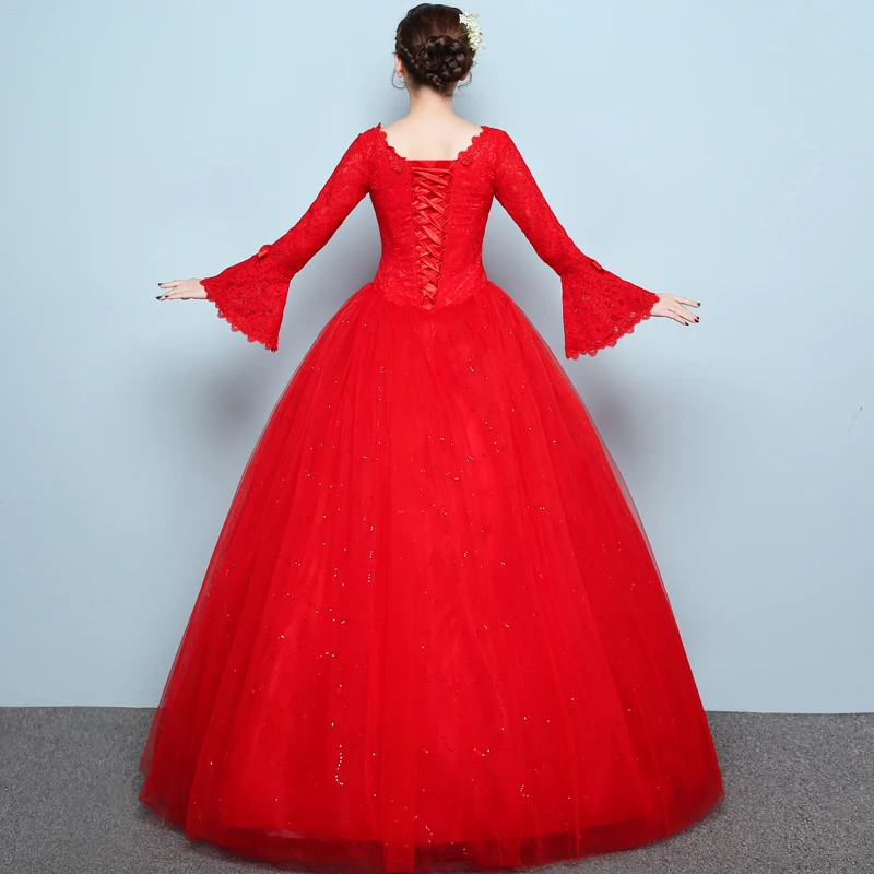 Новинка 2018 красное свадебное платье Vestido De Noiva винтажное с расклешенным рукавом и