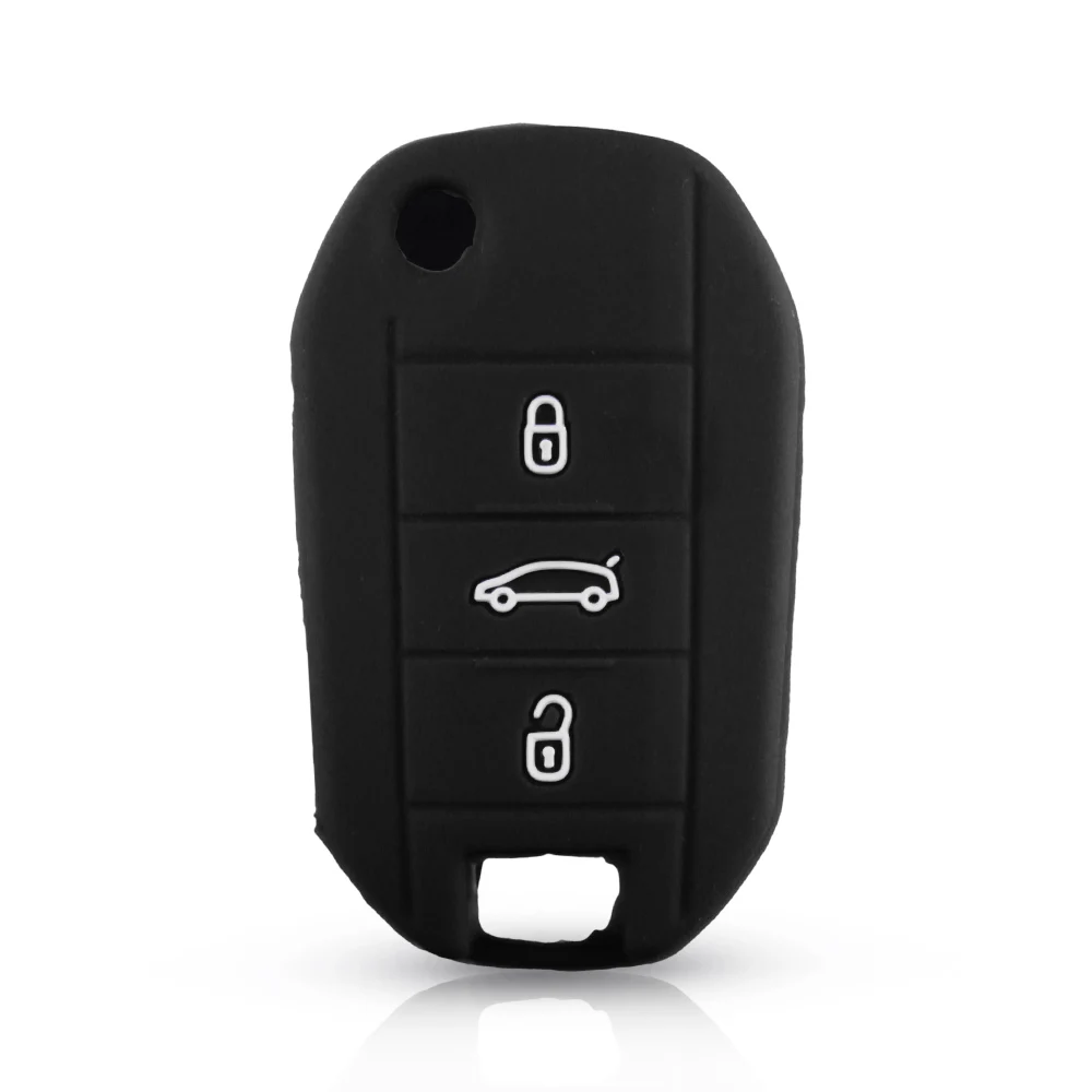 KEYYOU для peugeot 508 301 2008 3008 408 для Citroen C4 кактус C5 C3 C4L дистанционный Автомобильный ключ чехол силиконовый чехол сумка 3 кнопки - Название цвета: BLACK