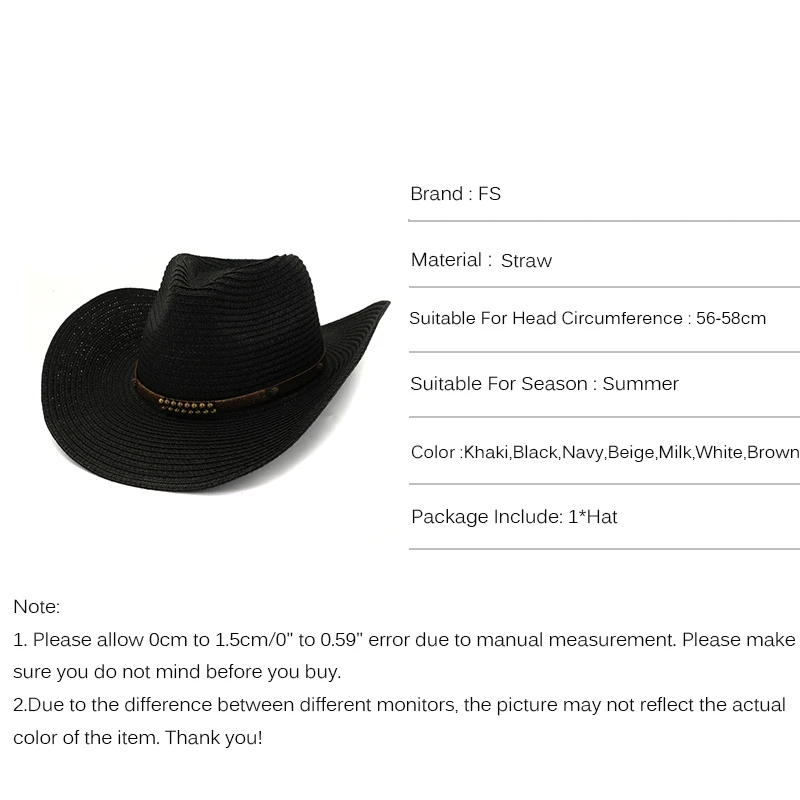 Мужская/Женская винтажная шляпа FS соломенная от солнца в ковбойском стиле летняя