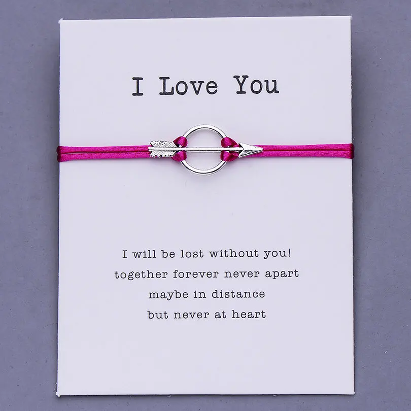 hot pink with card Pipitree, браслет с подвеской в виде стрелы, для женщин, мужчин, влюбленных, пара браслетов, вдохновленные желаниями, ювелирные изделия, красные струны, регулируемые плетеные браслеты - Окраска металла: hot pink with card