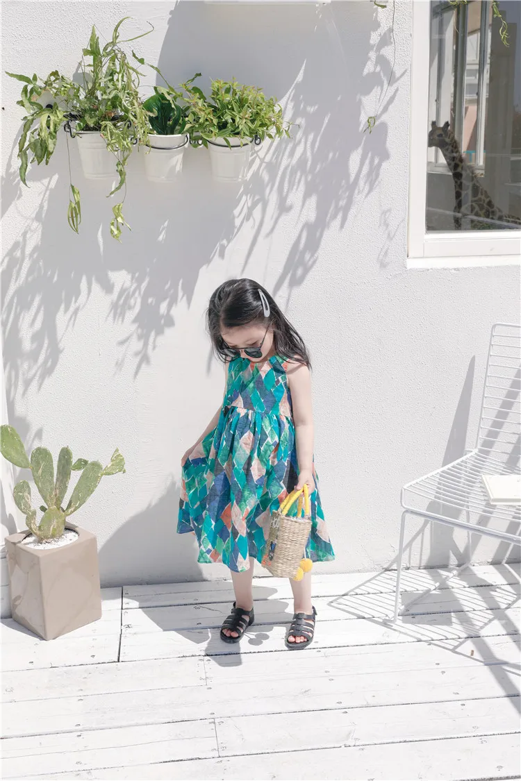 

Celveroso Baby Girls Summer Dresses rhombic Print Long Girls Dresses Cotton 2018 Beach Dress Fashion Children Clothing Outwear