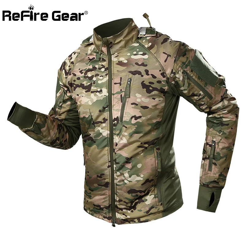 Refire Gear Waterproof Tactical Military Jacket Men Spring Camouflage Combat Jackets Army Warm Windbreaker Anti-Skid Hooded Coat