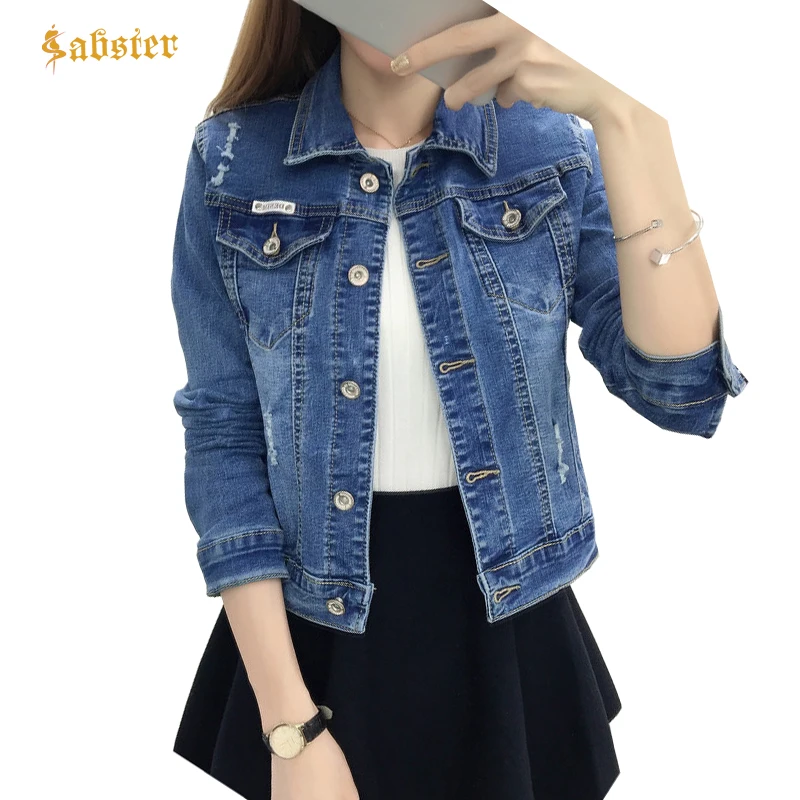 2018 Повседневная модная женская джинсовая куртка в стиле ретро джинсовое пальто