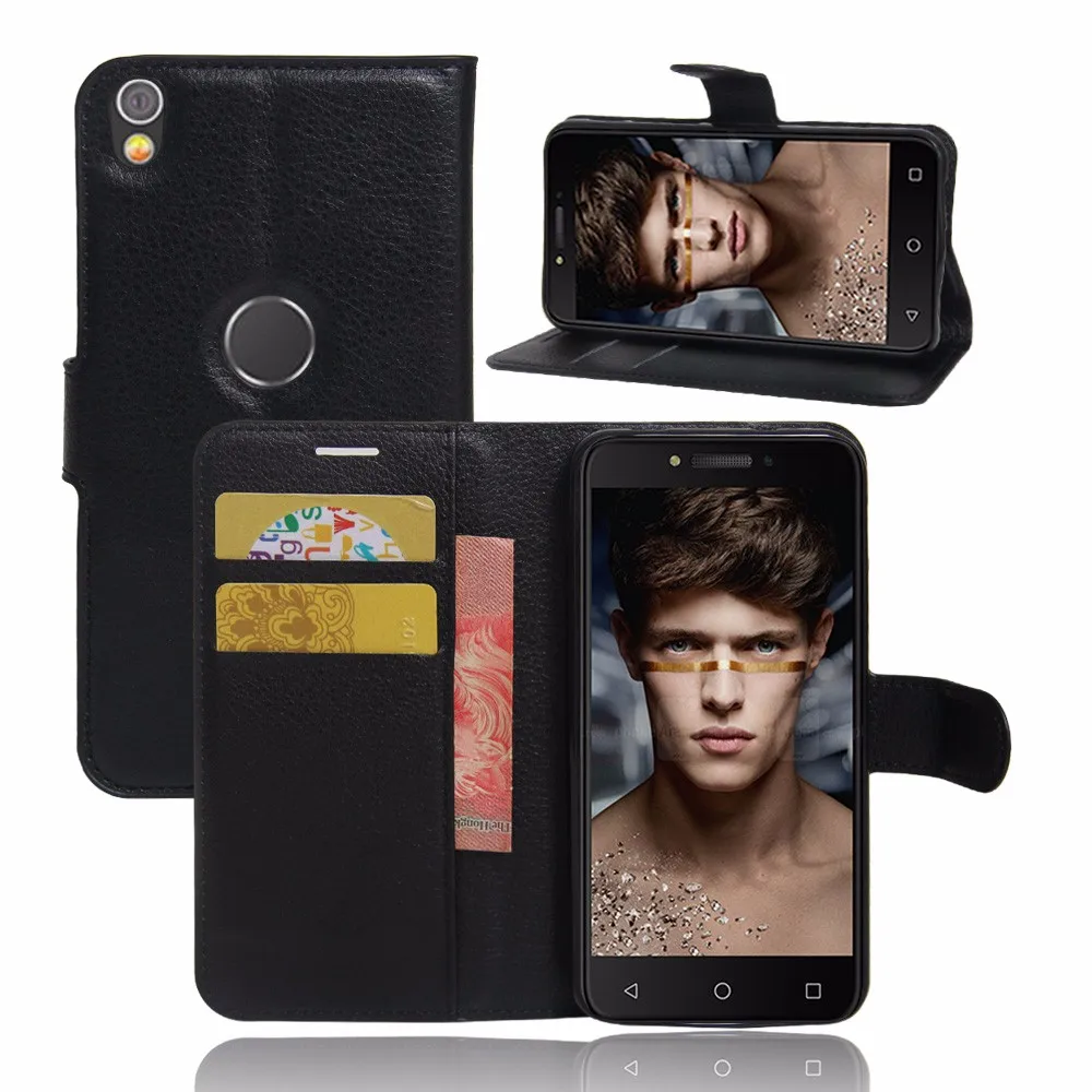 

100pcs/lot Free shipping High Quality Lychee Wallet Leather Case Stand With Card Holder For Alcatel Shine Lite