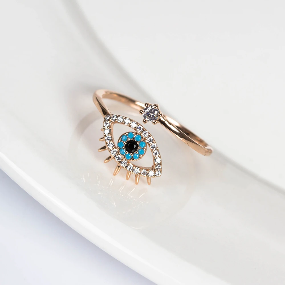 Lucky Eye Открытые Кольца Evil Eye медь микро проложить кубический циркон Регулируемые кольца с драгоценными камнями Женское кольцо подарки Ювелирные изделия Подарки EY3472