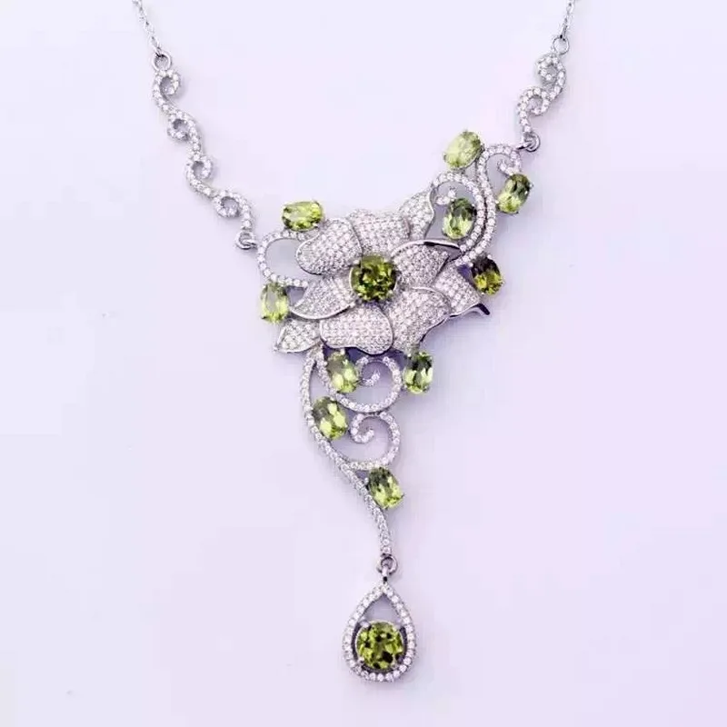Женское колье из серебра 925 пробы с натуральным драгоценным камнем|fine jewelry|jewelry
