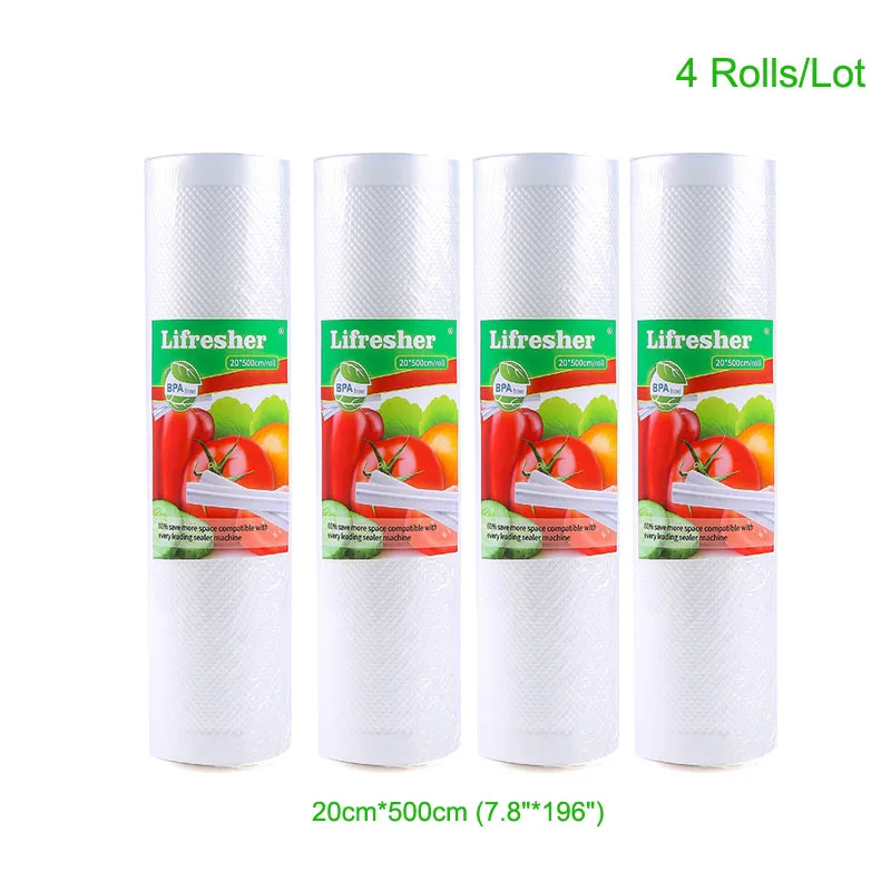 20x500cm 4 rolls Lifresher 3 рулона/партия вакуумные пакеты для пищевых продуктов, вакуумный пакет для хранения, кухонная упаковка, пластиковый герметик в рулоне 12 15 20 25 28*500 см - Цвет: 20x500cm 4 rolls