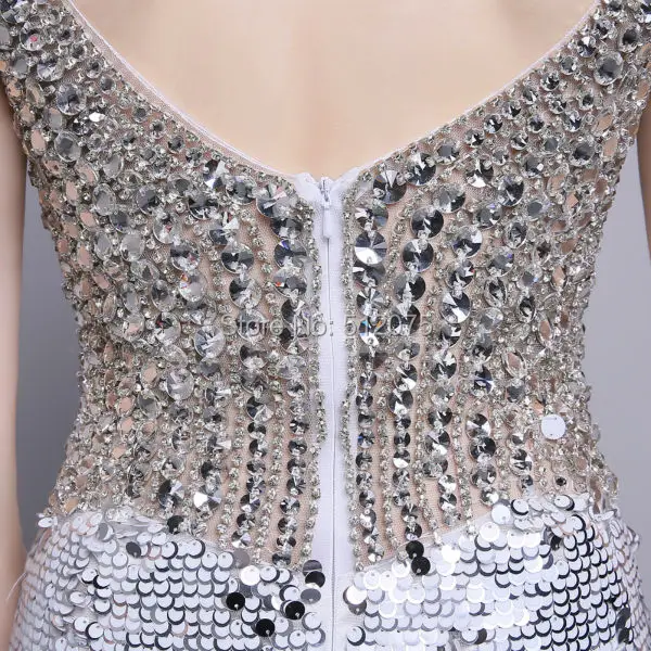 Настоящая фотография Мода v-образным вырезом без рукавов блесток Русалка Длинные