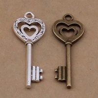 50pcs antique bronze zinc alloy heart shape key charms pendants diy jewelry accessories 5219mm