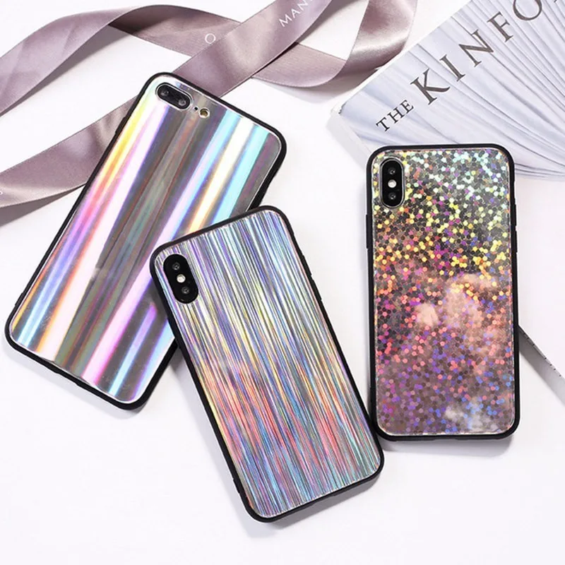 Новый Bling в радужную горошек полоску голографическое зеркало лазерный чехол для