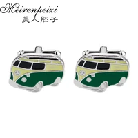retro bus car cufflinks green bus emblem cufflinks gifts for him fathers day bus cuff buttons free shipping