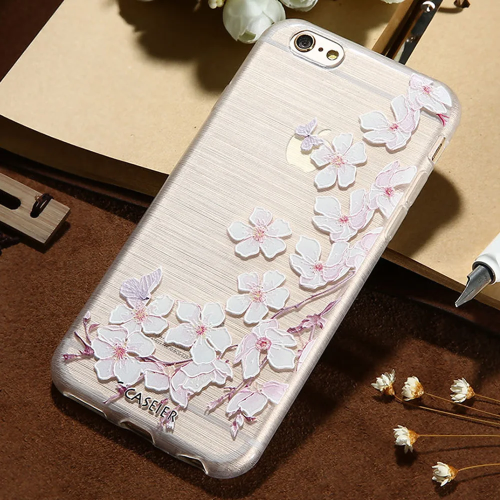 CASEIER 3D рельефный чехол с цветочным узором для iPhone X 5 S SE рельефная мягкая задняя