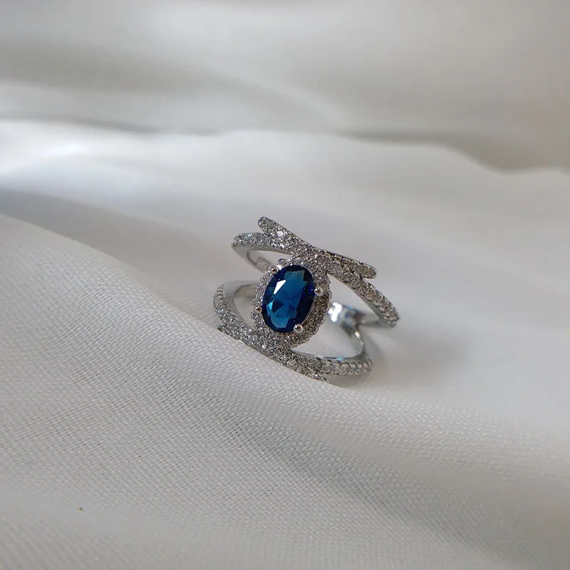 Fashion vintage blue stone Rings for women New trendy retro cubic Zirconia Ring classic copper male female engagment gift |